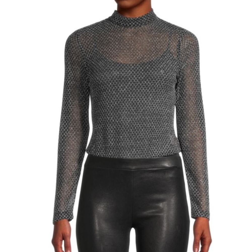 L’Agence Nico Fishnet Sheer Bodysuit Black Silver size small